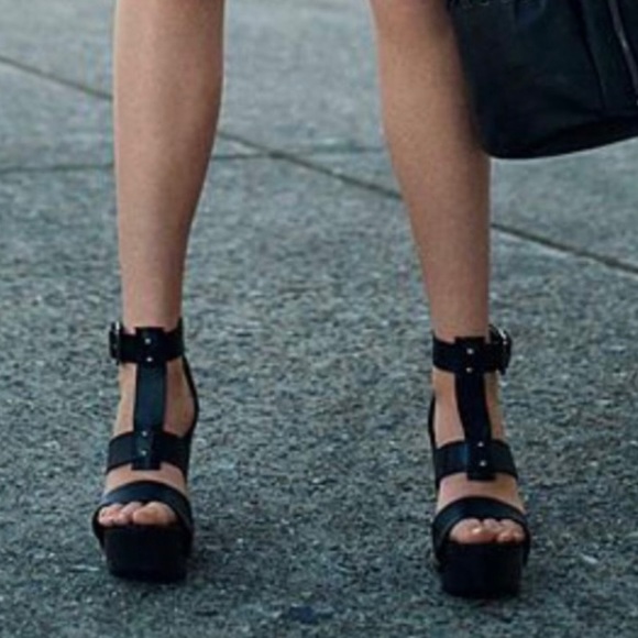 AllSaints Rotchko Wedge Sandals in Black Leather - Picture 11 of 11